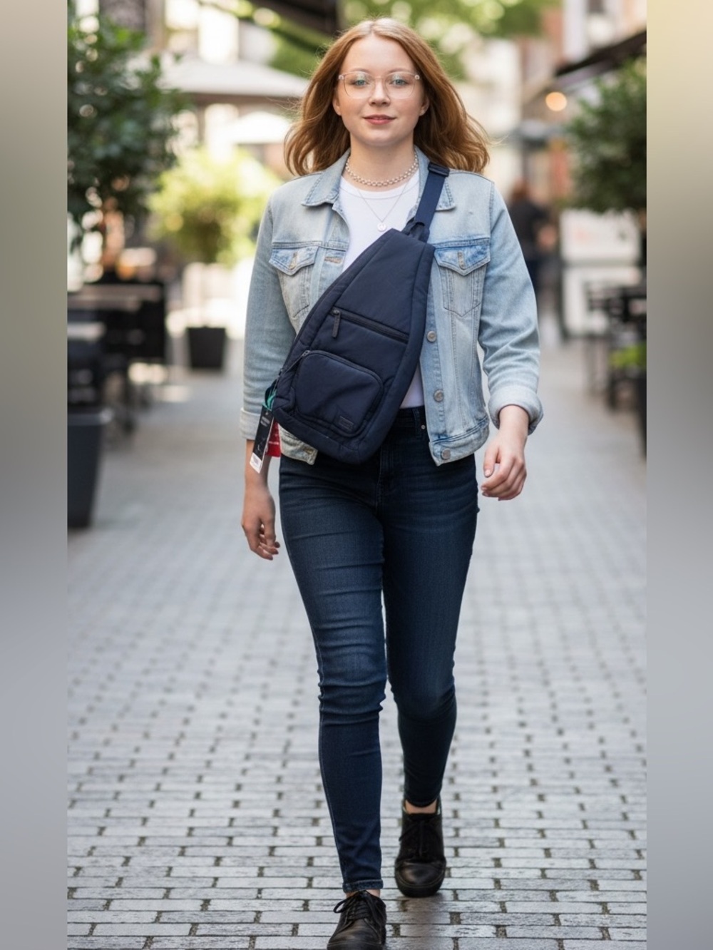 Reebok Navy Blue Sling Backpack with Front Zipper